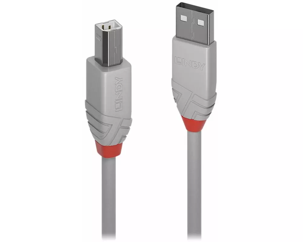 LINDY 5m USB 2.0 Type A to B Cable Anthra Line USB Type A Male to B Male cool grey