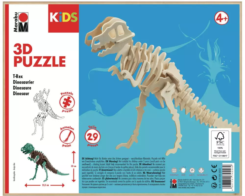 Marabu Holzartikel 3D Puzzle, Dinosaurier