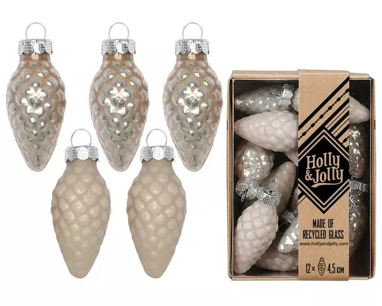 Holly & Jolly Weihnachtskugel Zapfen Fine Albaster 12 Stück, 4.5 cm