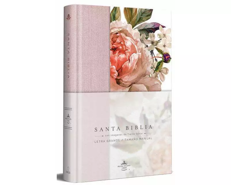 Biblia Reina Valera 1960 letra grande. Tapa Dura, Tela rosada con flores, tamaño manual / Bible RVR 1960. Handy Size, Large Print, Hardcover, Pink
