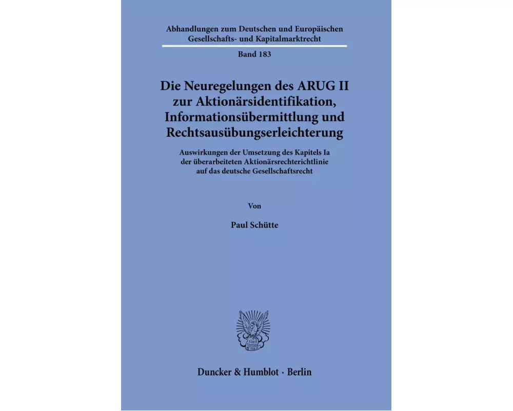 Die Neuregelungen des ARUG II zur Aktionärsidentifikation, Informationsübermittlung und Rechtsausübungserleichterung
