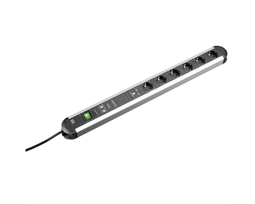 BACHMANN PRIMO Steckdosenleiste 6x Schutzkontakt, Gerätevollschutz, Schalter, USB-Charger, 1,75 m