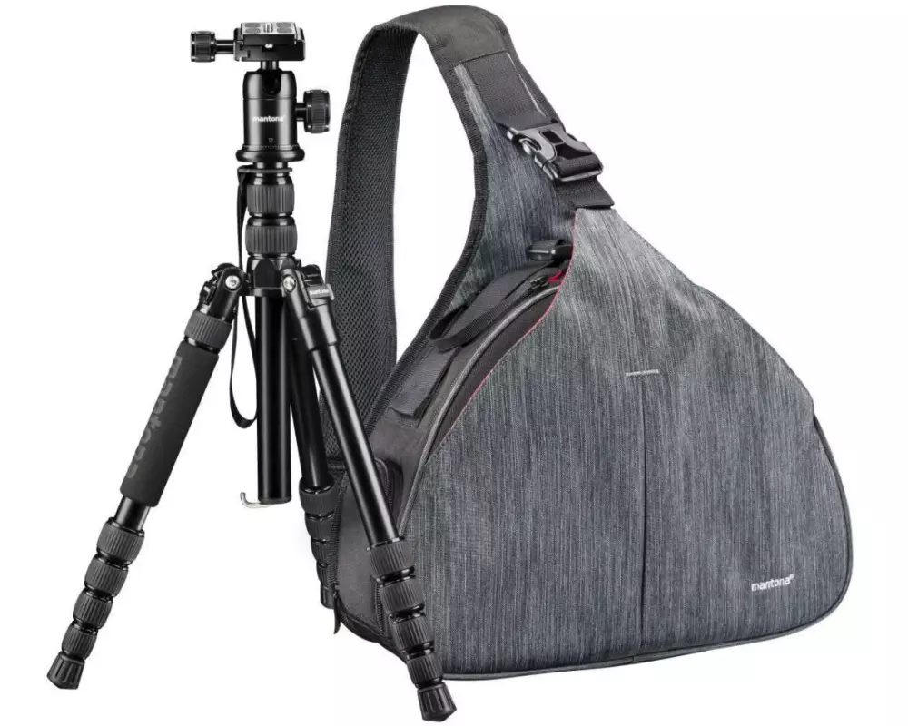 Mantona Fotorucksack Triangel + DSLM Stativ