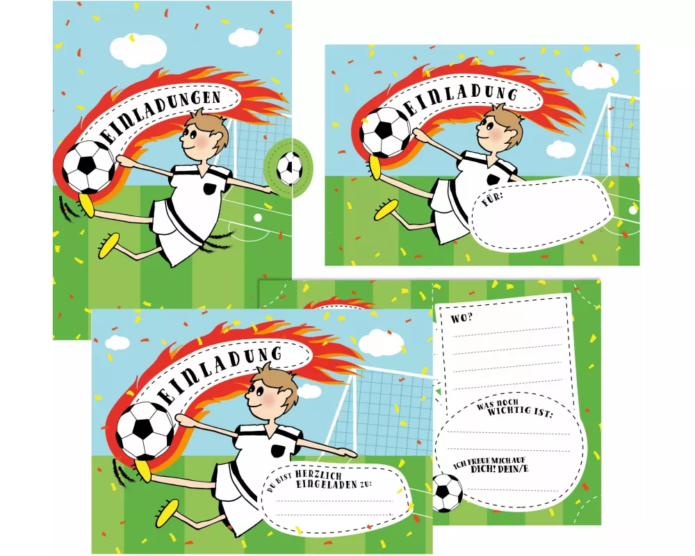 12 Einladungskarten Fußball zum Geburtstag für Jungs inkl. Umschläge