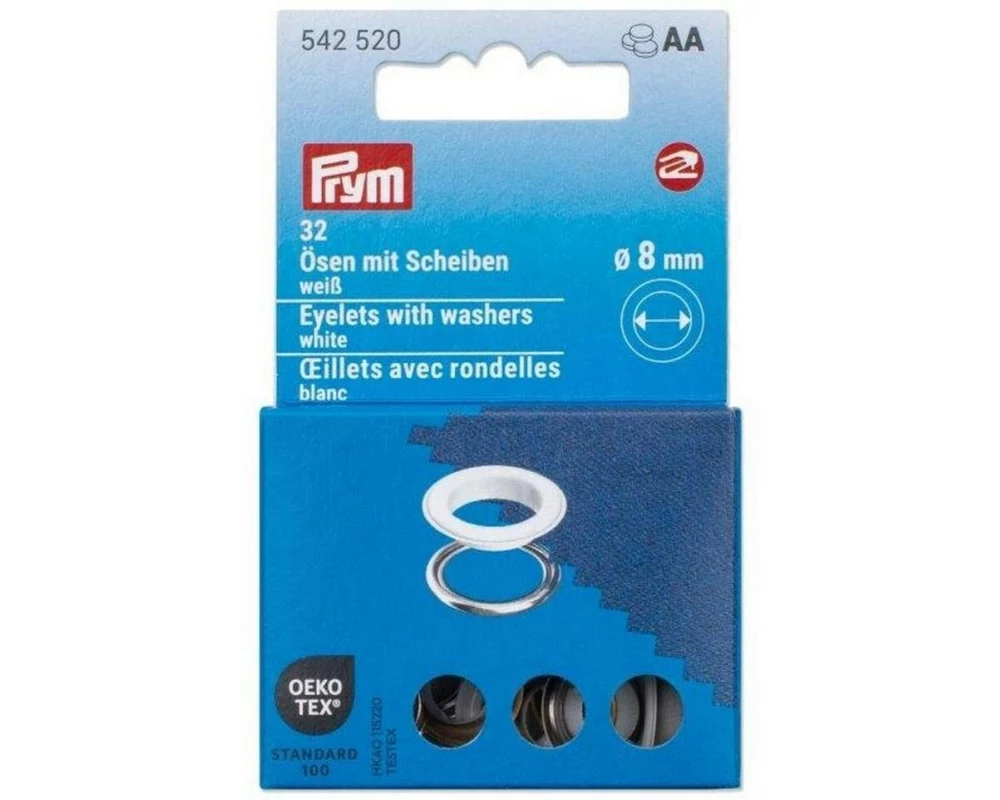 Prym Ösen mit Scheiben, 8 mm Weiss, Silber