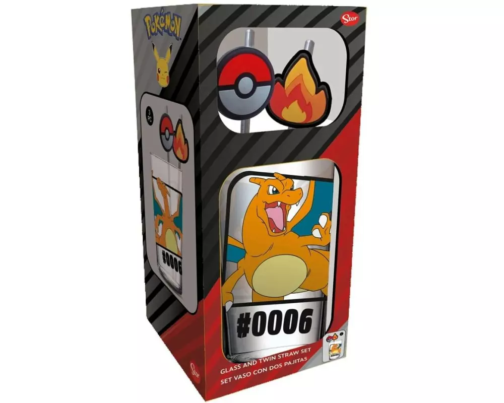 Stor Pokémon Glas Tumbler mit Trinkhalmen Glurak 480 ml
