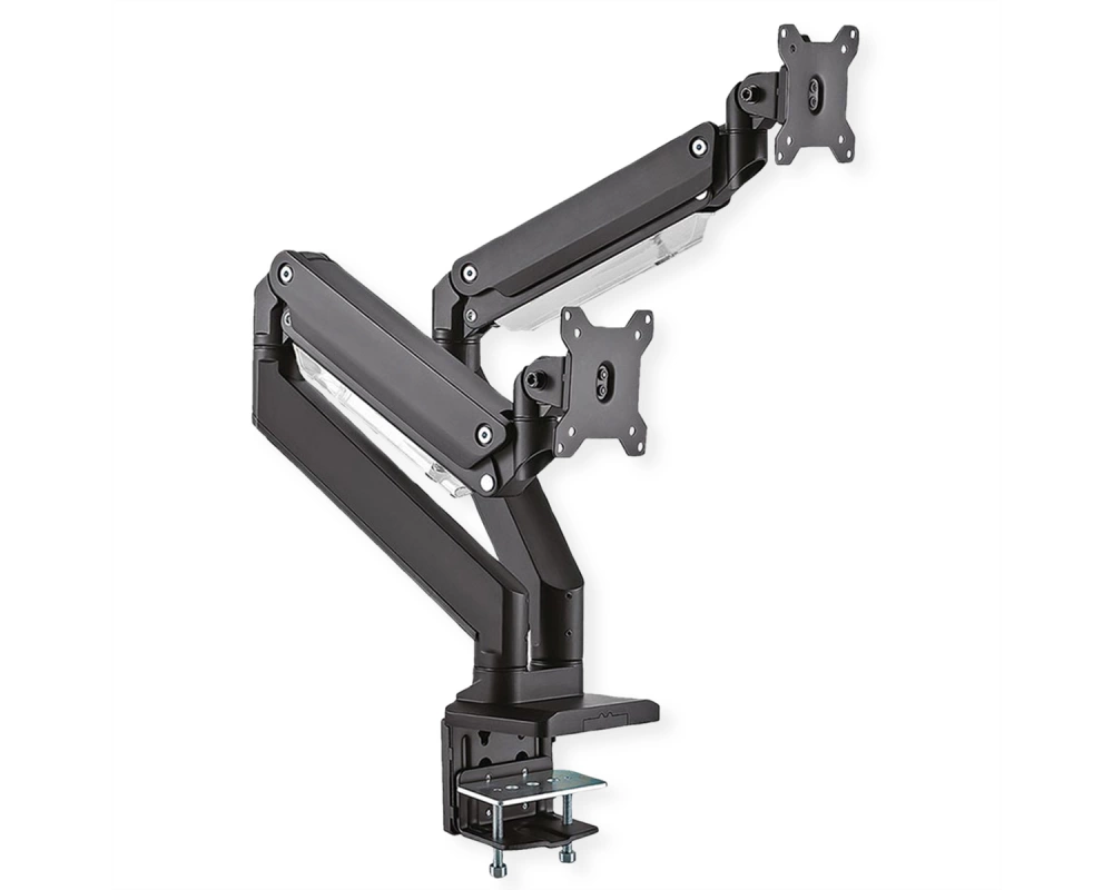 ROLINE LCD-Doppelarm, Tischmontage, Gasfeder, je 5 Gelenke, bis 35 Zoll, bis 2x 15 kg