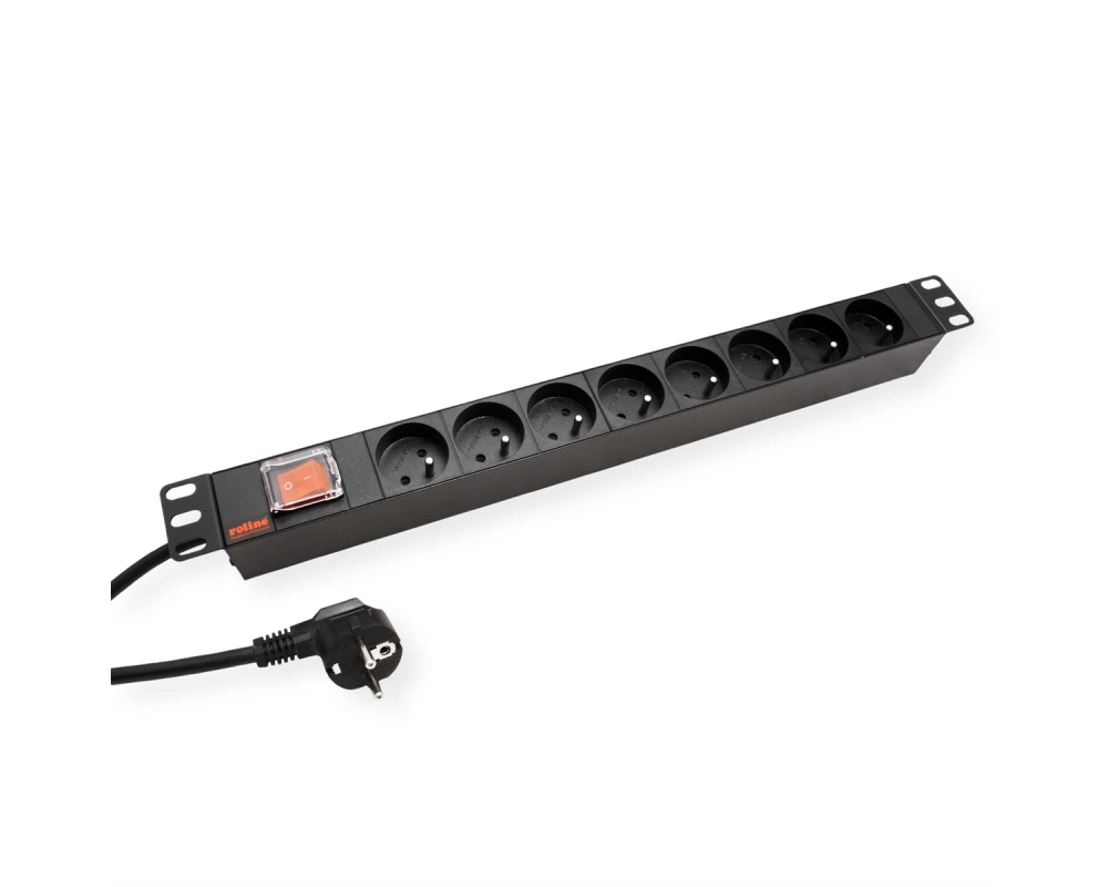 ROLINE 19-Zoll-Steckdosenleiste 8fach, mit Ein-/Aus-Schalter, UTE-Version, schwarz, 1,8 m