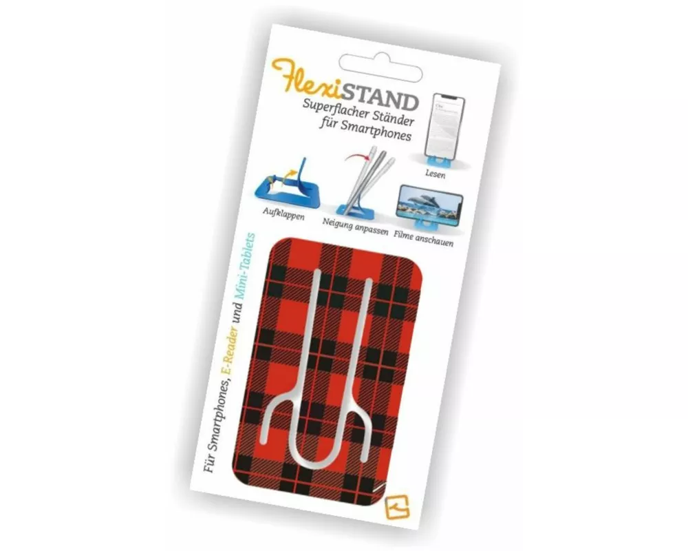 Flexistand (Red Tartan - Schottenkaro) - flexibler Handyaufsteller - für alle Handys und Mini-Tablets - superflach - stufenlos verstellbar - hochkant