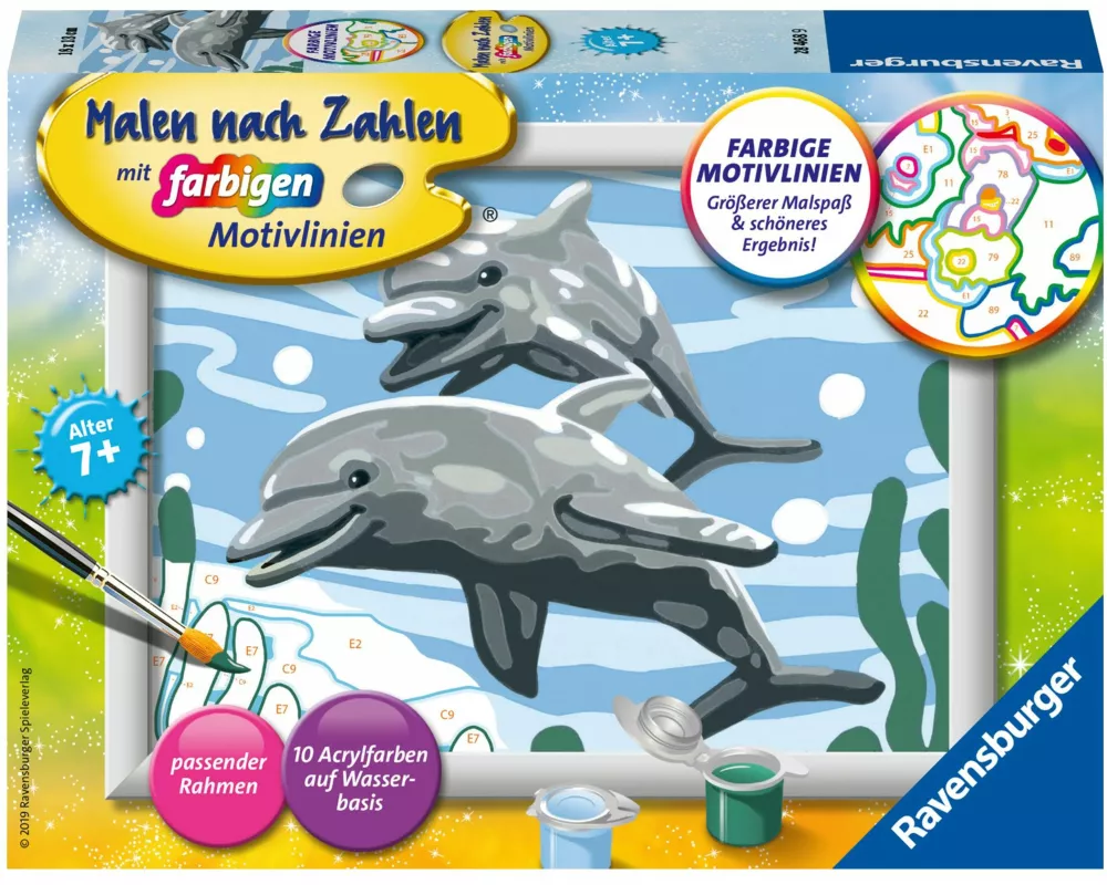 CreArt, Malen nach Zahlen Kinder - Freundliche Delfine