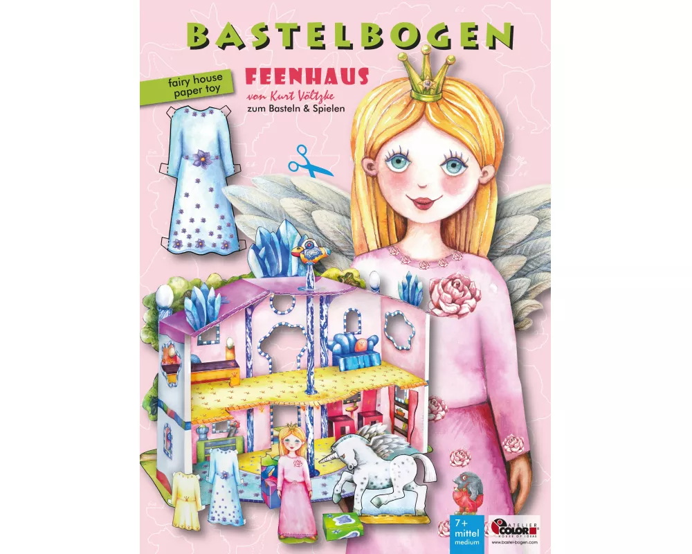 Feenhaus basteln Bastelbogen mit Anziehpuppe Ausschneidebogen
