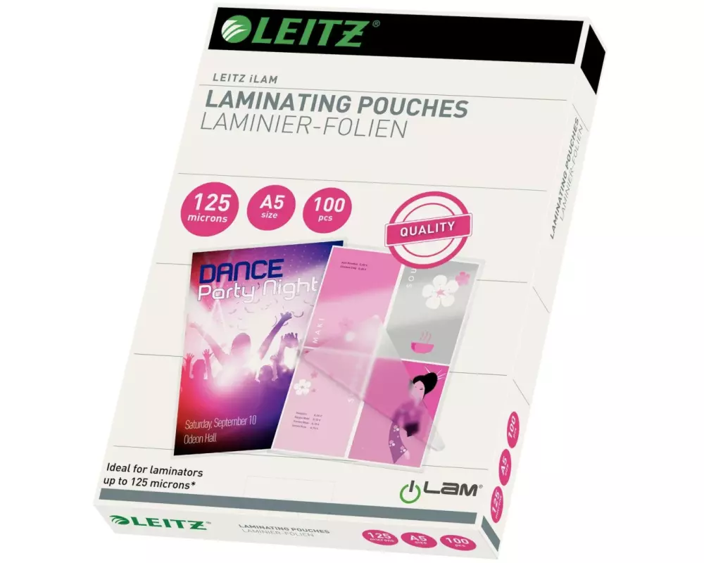 Leitz Laminierfolie A5, 125 µm, 100 Stück, Glänzend