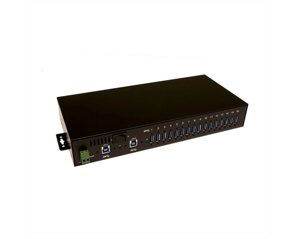 EXSYS EX-1116HMVS 16 Port USB 3.2 Gen1 HUB inkl. Din-Rail Kit Surge Protection