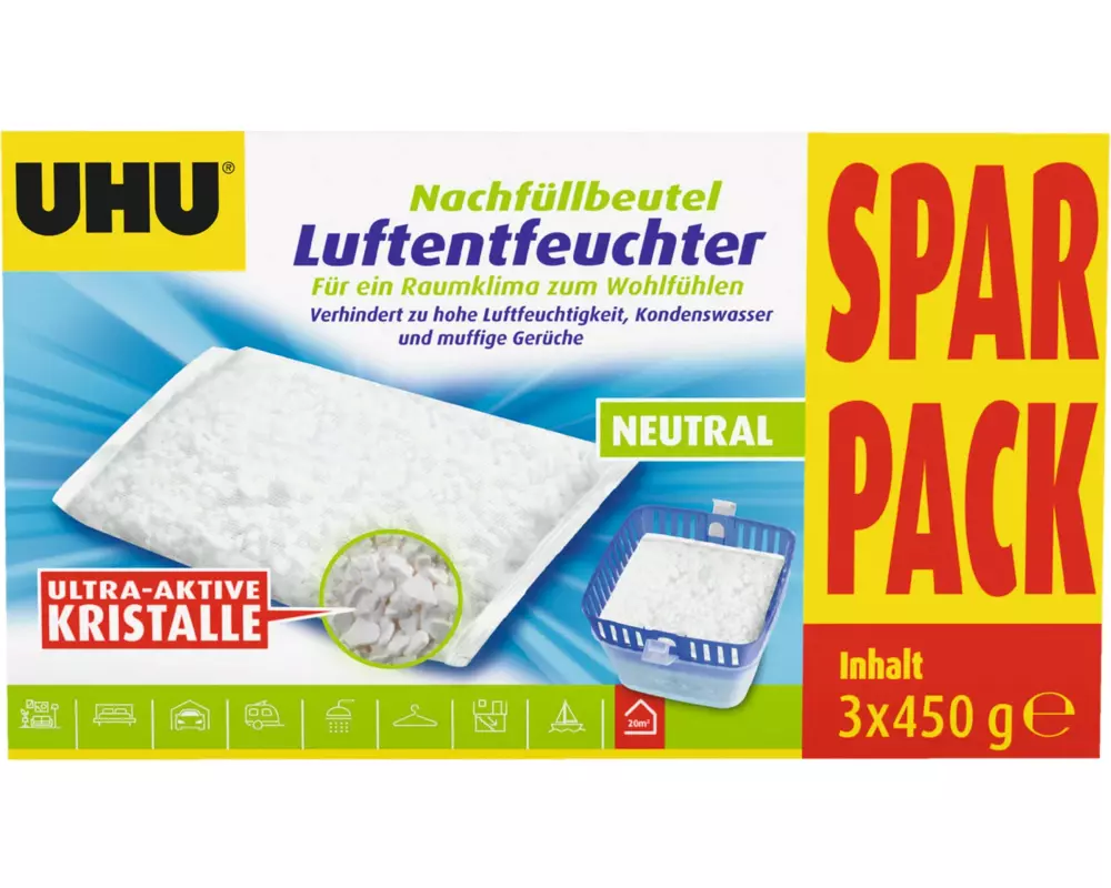 UHU Luftentfeuchter Nachfüllbeutel 3 x 450 g