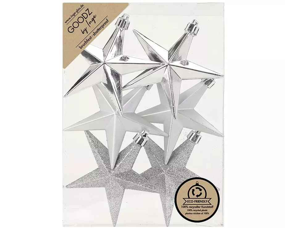 INGES CHRISTMAS DECOR Sterne Silber 10 cm 6 Stück