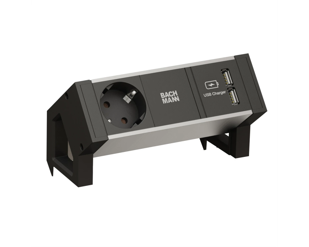 BACHMANN DESK2 ALU BLACK 1x Schutzkontakt 1x USB-Charger GST18