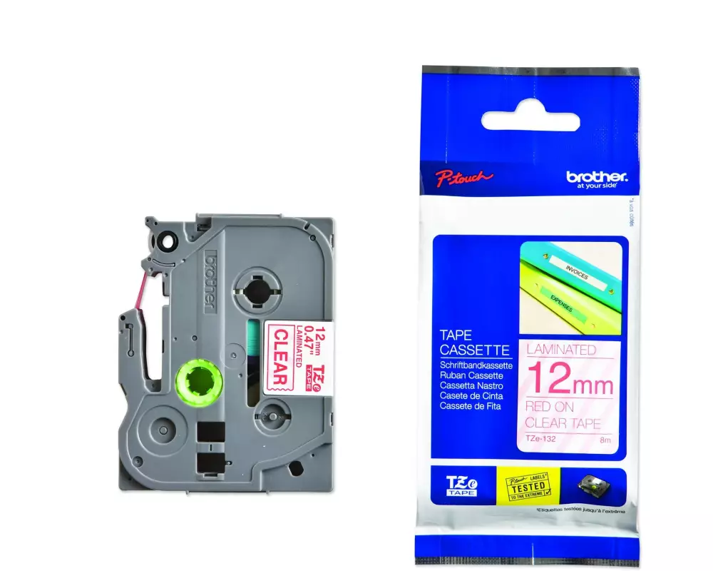 Brother Beschriftungsband TZE-132 Rot auf Transparent