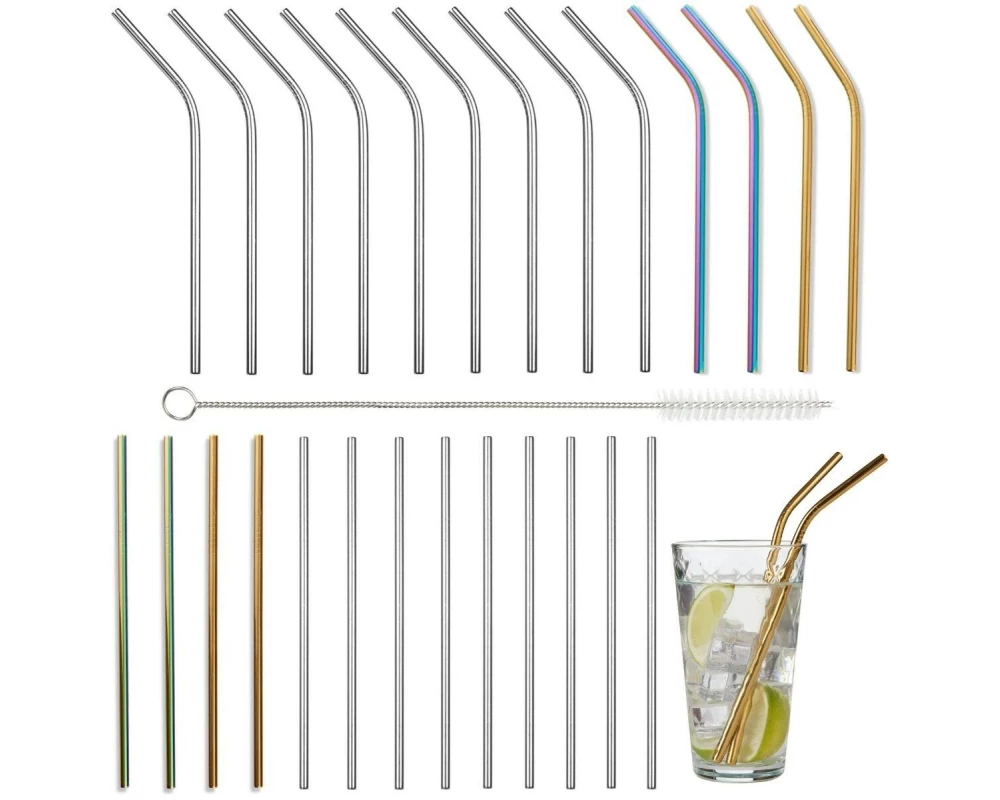 Oak & Steel Strohhalm gerade und gebogene 40 Stück, Mehrfarbig