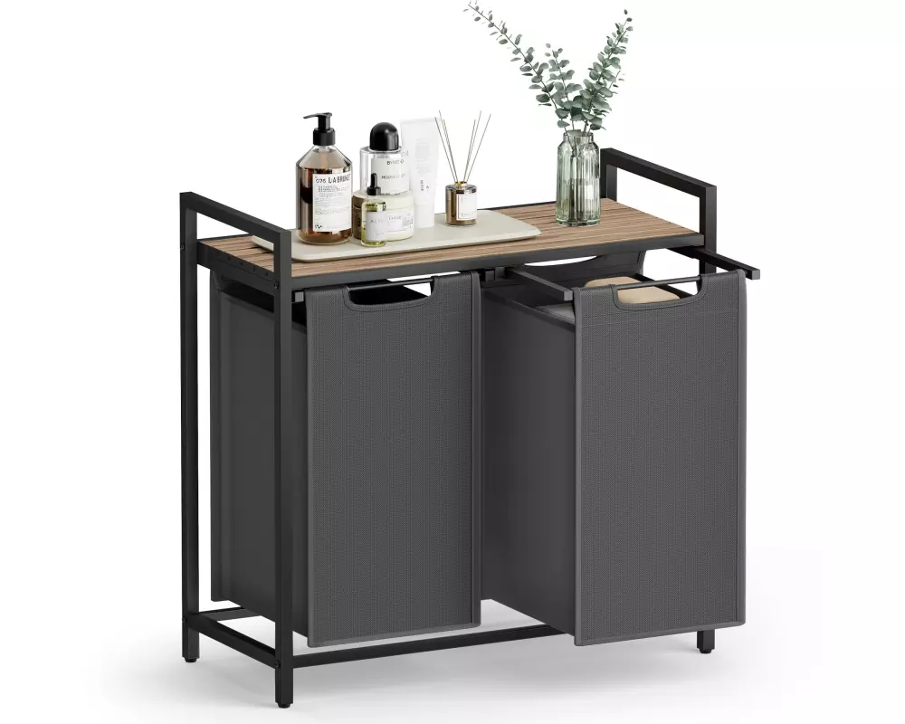 VASAGLE Wäschekorb mit 2 Ablagen 92 l, Grey
