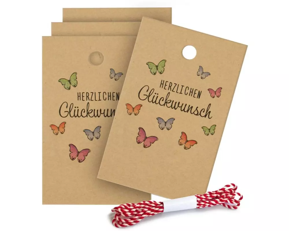Braun + Company Geschenkanhänger Herzlichen Glückwunsch 5 Stück, Braun