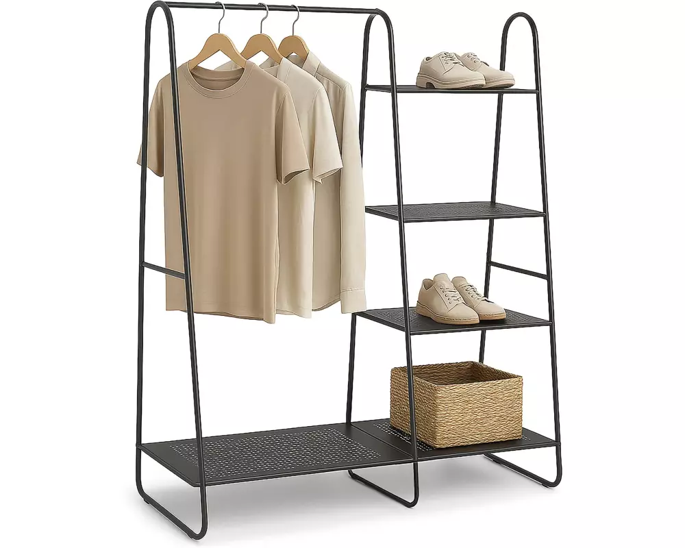 relaxdays Garderobenständer mit 5 Böden, Schwarz