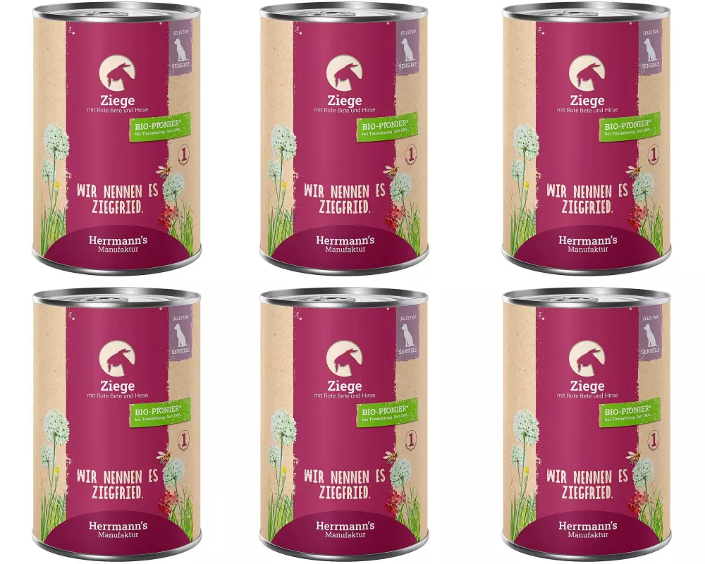 Herrmann's Nassfutter Ziege mit rote Beete und Hirse 6 x 400 g