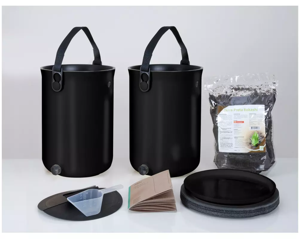 Bokashi Komposter Organko 2, 2er-Set, Schwarz