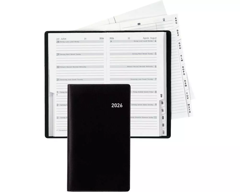Biella Planer Bern Schwarz, 8.7 x 15.3 cm, 1 Woche/2 Seiten