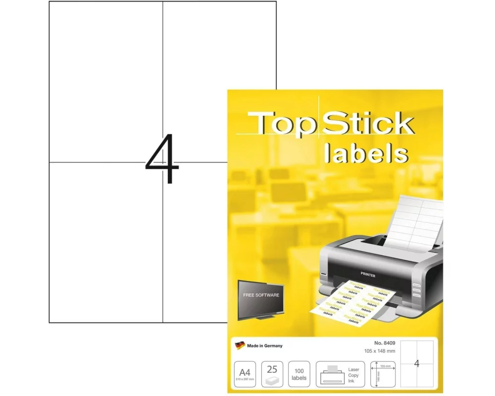 HERMA TopStick Etiketten A4, 105 x 148 mm, Weiss, 400 Etiketten