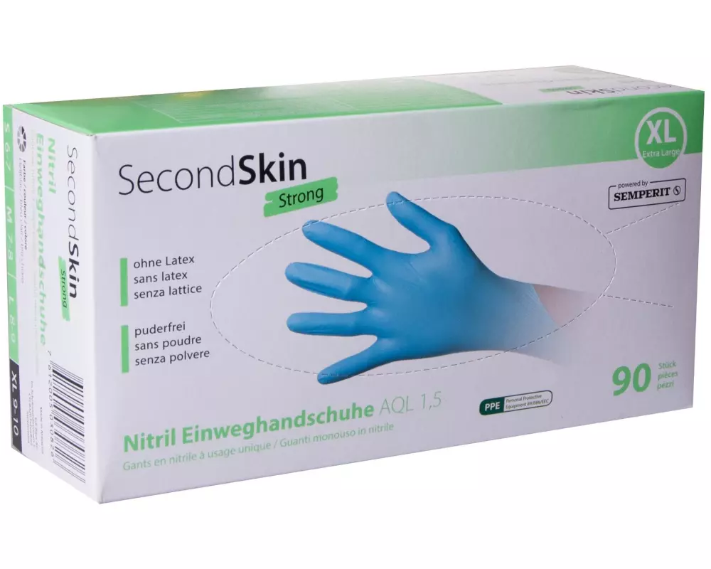 SecondSkin Einweghandschuh Nitril Strong XL, Blau, 90 Stück