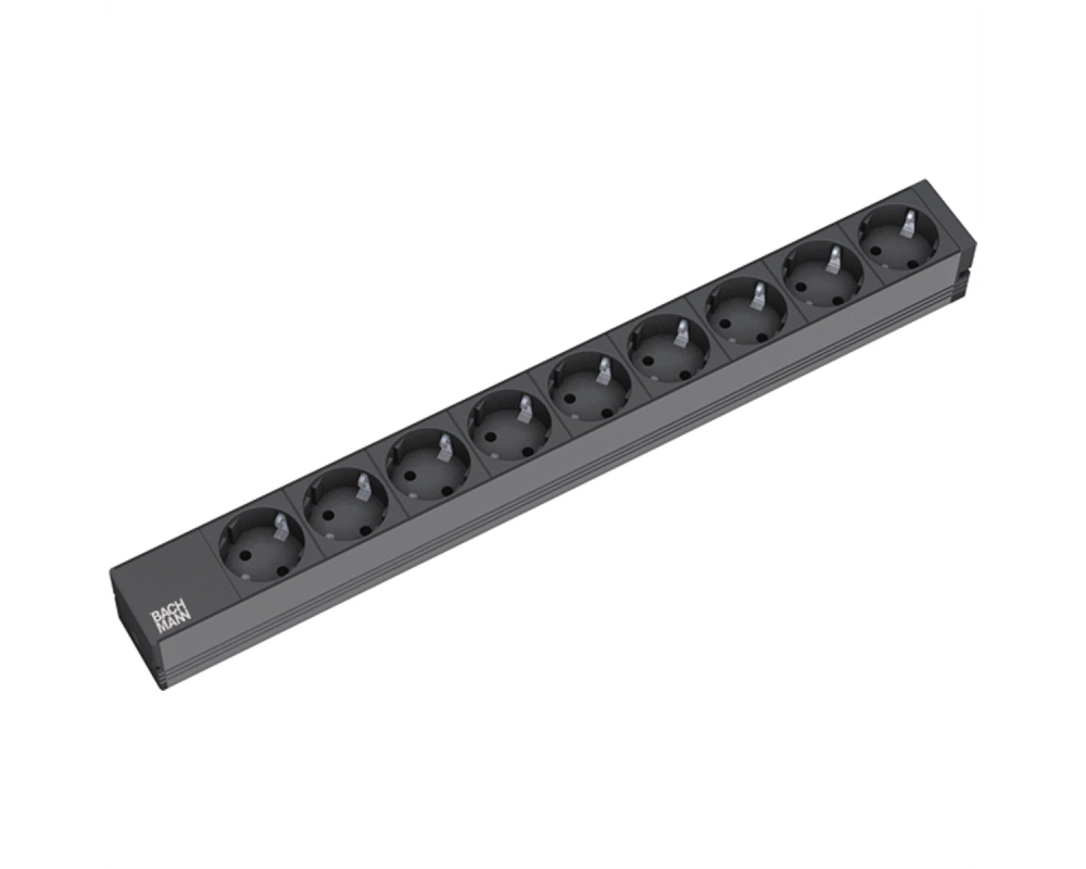 BACHMANN 19" Steckdosenleiste 9fach, ohne Schalter, schwarz