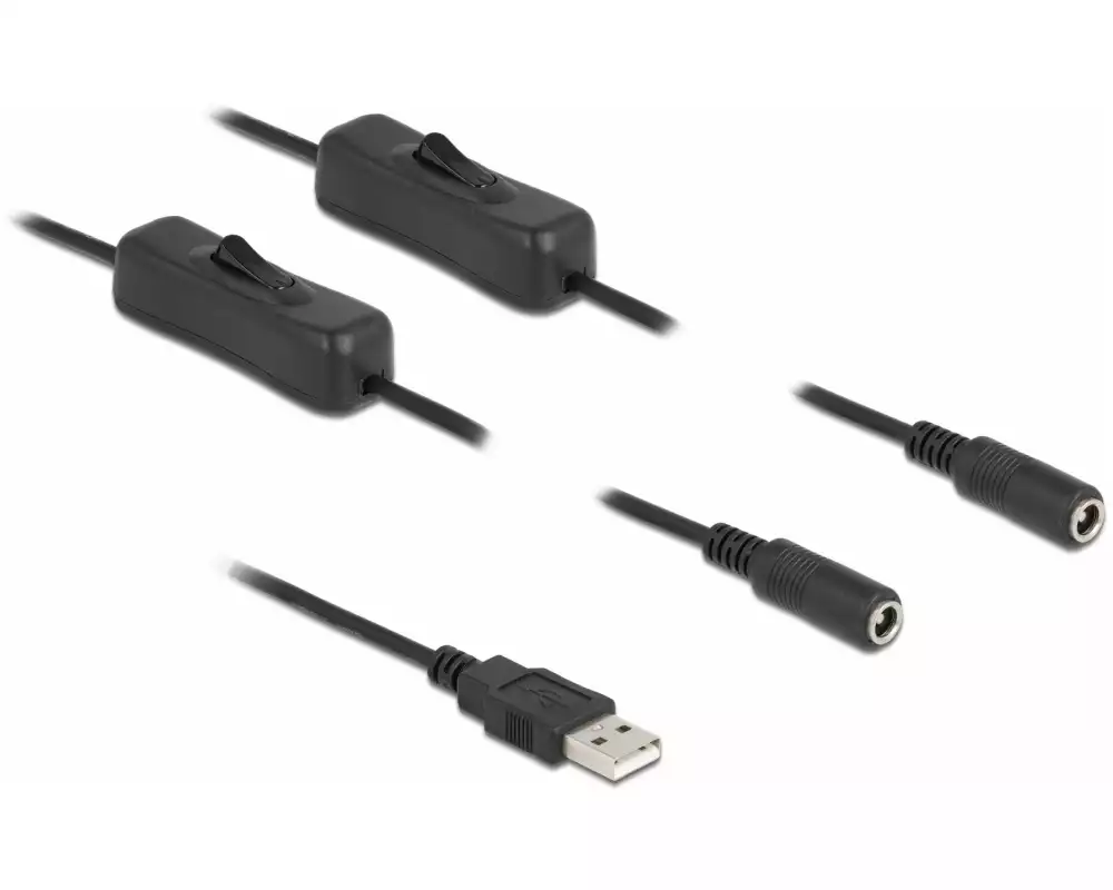 Delock USB-Kabel USB-AStecker zu 2x DC 5.5 x 2.1 mm Mit Schalter