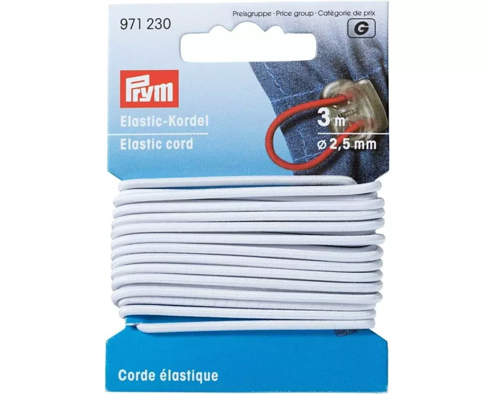 Prym Elastikband Kordel 2.5 mm, Weiss