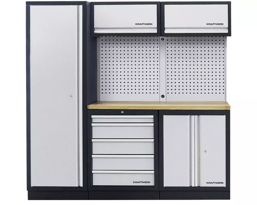 Kraftwerk Werkstatt 3er Komplett-Kombi mit Lochwand, Buche 1361 mm