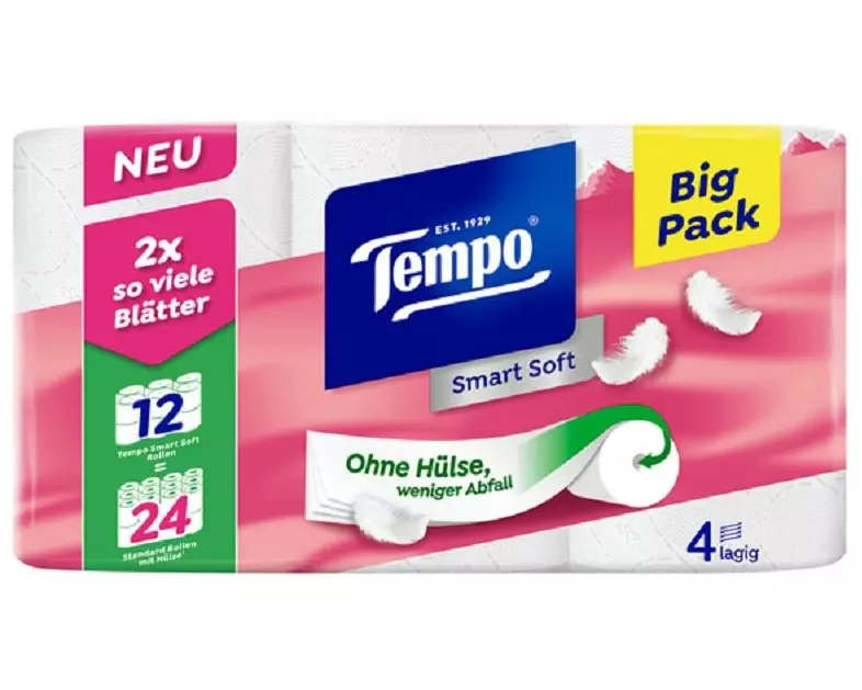 Tempo Toilettenpapier Smart Soft 12 Rollen, 4-lagig, Weiss