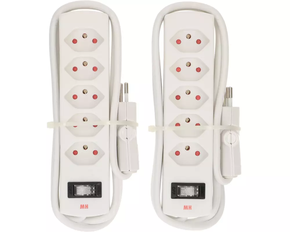 Max Hauri Doppelpack Steckdosenleiste 5 x Typ 13, Safety Line, Weiss