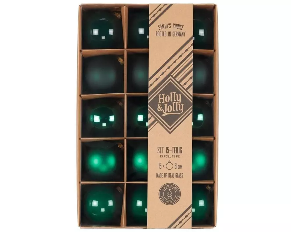 Holly & Jolly Weihnachtskugel Fir Green 15 Stück, 8 cm