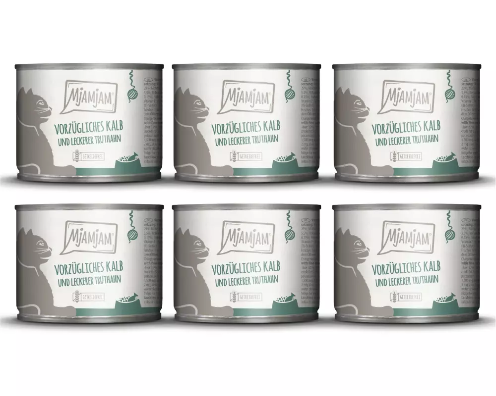 Mjamjam Nassfutter Dose Kalb & Truthahn, 6 x 200 g