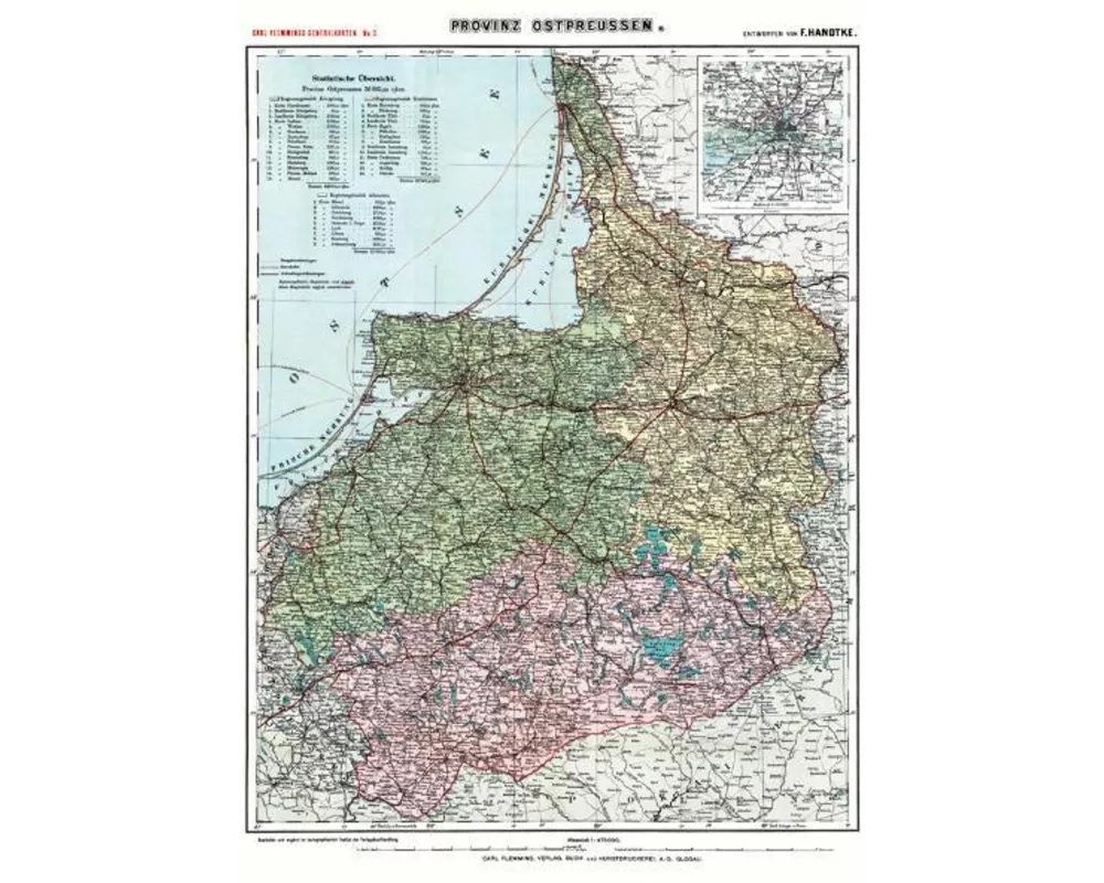 Historische Karte: Provinz Ostpreussen um 1910 (Plano)