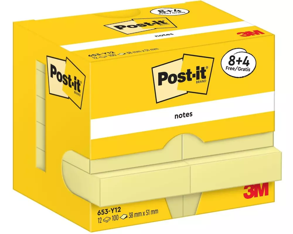 Post-it Notizzettel 51 x 38 mm, Gelb, 12 Blöcke