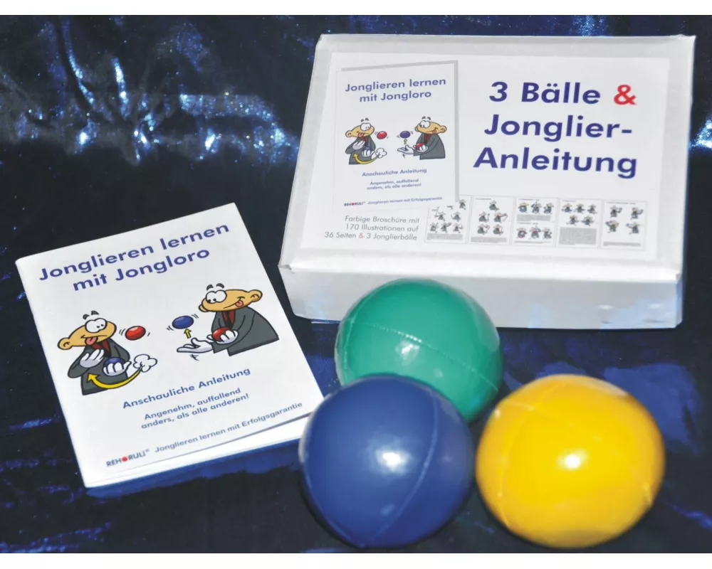 3 Bälle & Jonglier-Anleitung (blau, grün, gelb)