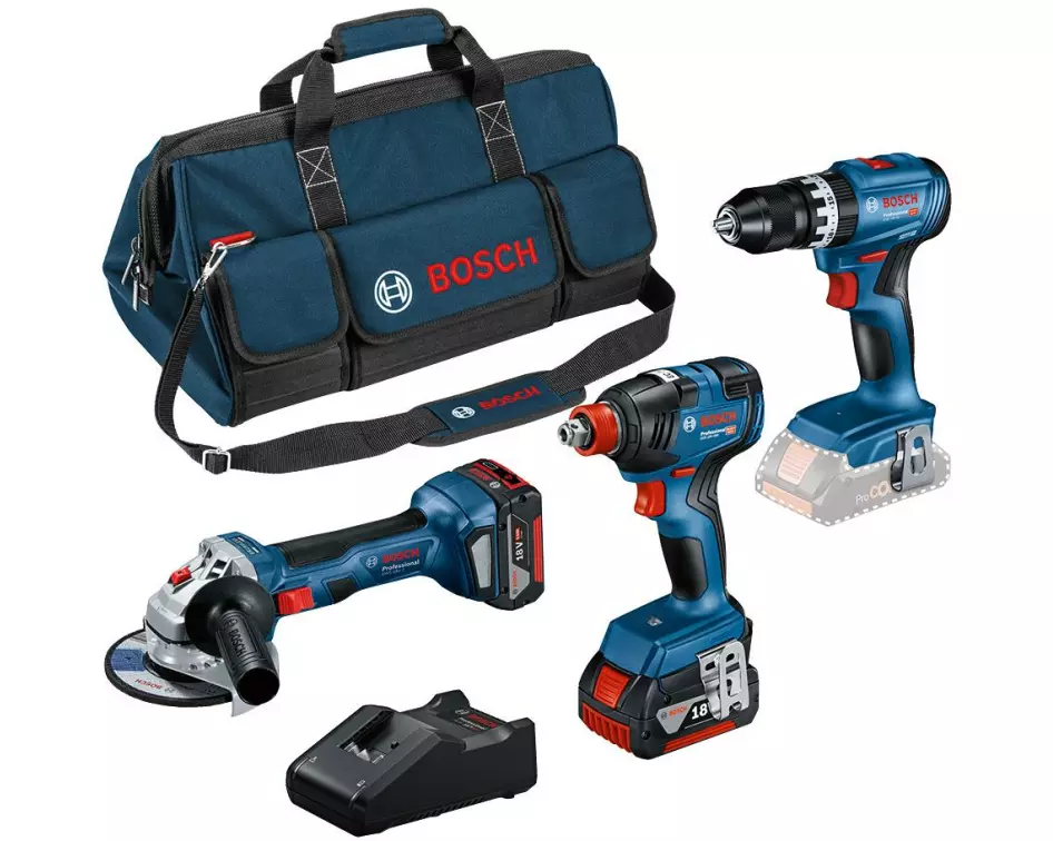 Bosch Professional Akku-Schlagbohrschrauber Set 18 V-GSB+GDX+GWS+2 x 5A