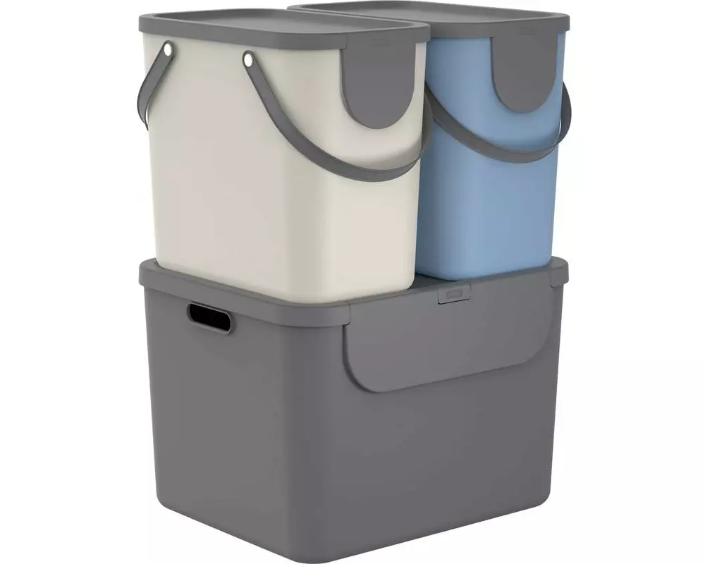 Rotho Recyclingbehälter ALBULA 3 tlg. 105 l, Blau/Anthrazit