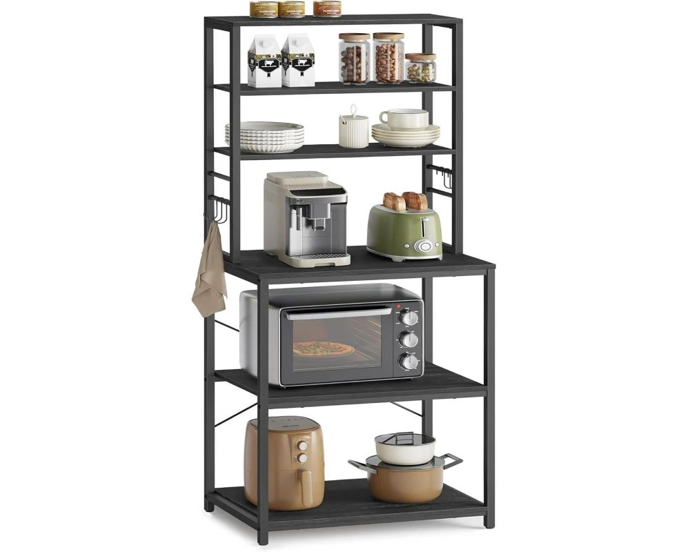 VASAGLE Küchenregal mit 6 Haken Schwarz