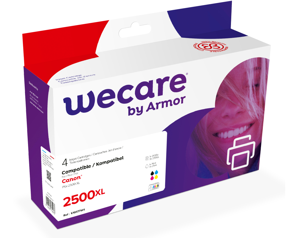 WECARE Multipack XL rebuilt BKCMY PGI-2500XLPACKWE z.CanonMAXIFY MB5050 76/3x25ml