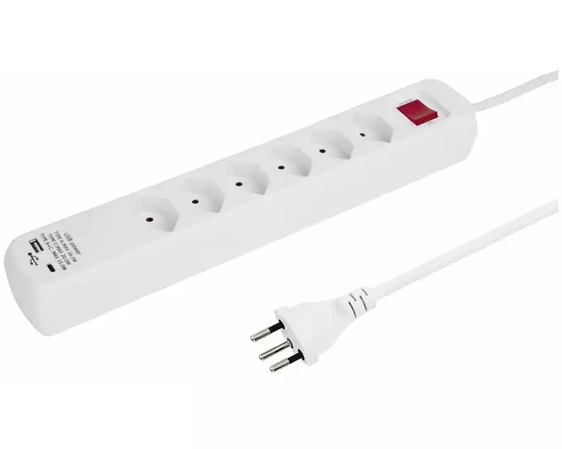 STEFFEN Steckdosenleiste POWER EASY 6x T13, 1x USB-A/USB-C PD, Weiss