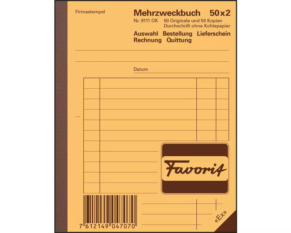 Favorit Durchschreibeblock 113 x 144 mm Mehrzweckbuch, 50 x 2 Blatt