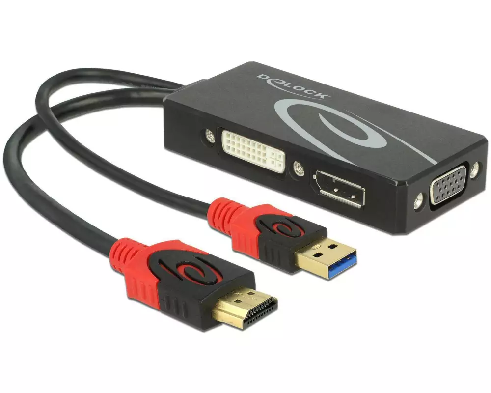 Delock Adapter 4K, 30HZ HDMI/USB 2.0 - DVI-D/VGA/DisplayPort