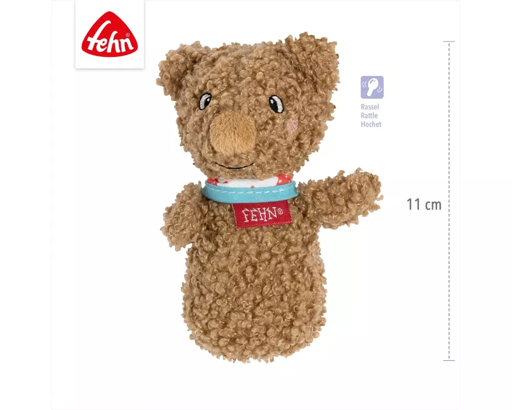 fehn Greifling Mini-Rassel Bär, Braun, Plüsch / Velours, 11 cm