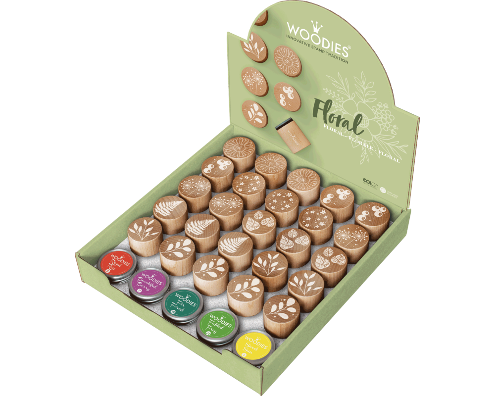 COLOP Woodies Display Floral 165670 25 Stempel, 5 Kissen
